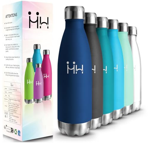 HoneyHolly Botella Termica - 500ML - Botella agua Acero Inoxidable, Termo con pared Doble Aislamient, de Fugas, Cantimplora Termica para Niños, Deportiva, Gym - Conserva 12 Horas Caliente, 24 frio