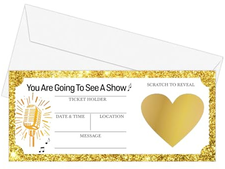 Golden Ticket Scratch Card Reveal Concert Ticket Gift Personalised Scratch Card with Envelope, Golden Tickets Scratch off We are Going to See a Show Reveal Surprise Gifts for Women Men