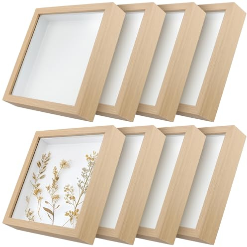 MOUYAT 8-pack 8 x 8 tum skugglåda ram, 22 x 22 cm djup träbox visning, boxramar för hantverk 3D djup för gör-det-själv konstverk