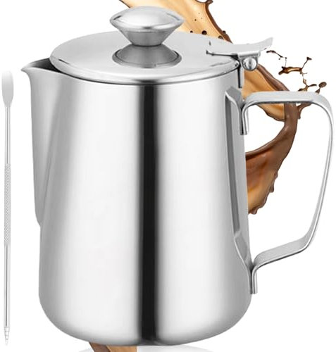 GOMETY Jarra de Leche de Acero Inoxidable 600ml: Jarra de Leche, Accesorios para Espumar Leche con Lápiz de Arte Latte para Cappuccino (600ml)