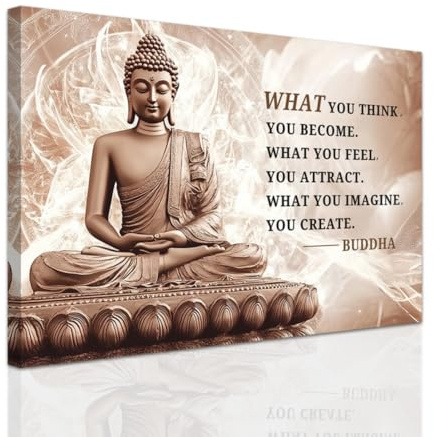ZXHYWYM Buddha Wall Art Buddhist Motivational Quotes Wall Decor Zen Pictures Spiritual Canvas Prints for Office Spa Yoga Room Bathroom Decor Framed (30 x 45 cms)