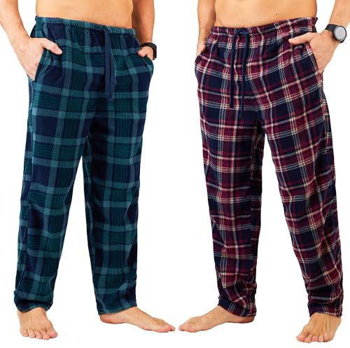 Get Trend Pantalon Pyjama Homme et Ado, Lot de 2 Bas de Pyjama Homme à Carreaux, Loungewear Vêtement de Nuit, Idée Cadeau (M, Vert/Rouge, 2)