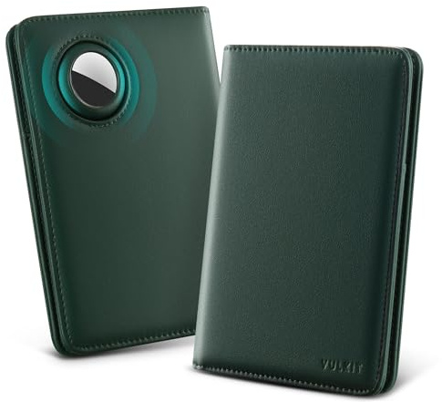 VULKIT Passport Holder Travel Wallet with AirTag Holder, RFID Blocking Leather Travel Document Orangizer with Passport Slot, Business & Credit Card Slots, Boarding Pass Pocket