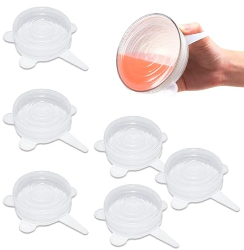 Silikonlock, 6 stycken silikonlock stretchigt, 6,5 cm skydd för livsmedel, yoghurtbägare silikonlock, silikonlock-stretch, för glas, frukt, skålar, muggar, delikatesser