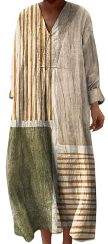 Robe Ete Femme Mi Longue Fluide Chic et Elegant Chemise Robes Manches Longues Ample Casuel A-Line Imprimé Fleur Robes Col V Ronde Bohème Robe De Soiree Femme Vintage Dress pour Fête Travail