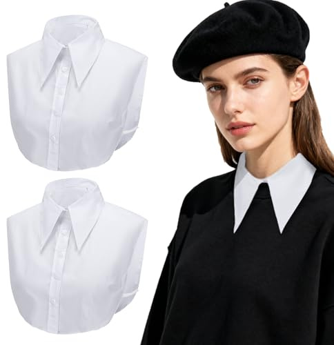 EUPSIIU 2 Pack Fake Collar Detachable, White Women Half Shirt Blouse Top, Elegant Shirt False Collar, Business Blouse for Women Girls, One Size (White)