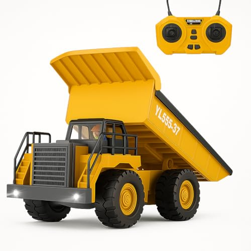 Waka Tienda Camión volquete Control Remoto 9 Canales. Vehículos de contrucción Dump Truck RC 2.4GHz, Escala 1:24, Luces y Sonido, Camión Juguete para niños más de 6 años. Regalo de Cumpleaños Navidad