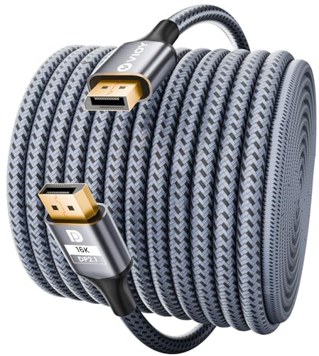 VIOY Displayport Cable 2.1, 80Gbps High Speed DP to DP Cord 1M, Support 16K@60HZ 8K@120HZ 4K@240HZ 2K@360HZ Braided Display Port Cable with Dynamic HDR, DSC1.2a, Gaming Monitor, Graphics, PC, TV
