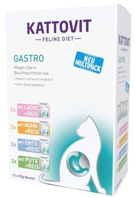 Kattovit – Gastro Multipack våtfoder för katter | För att stödja mag-tarmsystemet | komplett diet i färskpåse för vuxna katter | 5 x 12 x 85 g