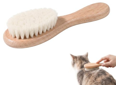 Cepillo para Gatos de Pelo Corto, Cepillo Cerdas Suaves con Mango de Madera para Quitar Pelo Muerto y Masaje, Peine para Gatos y Perros Pequeños, Herramienta de Aseo para Mascotas, 14.6x3.8cm