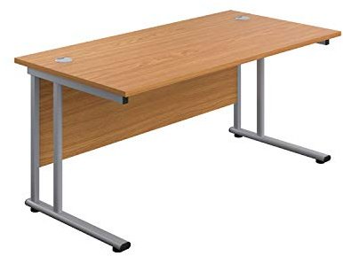 Office Hippo Heavy Duty Rectangular Cantilever Home or Office PC Desk, Table, Integrated Cable Ports, 5 Yr Wty, Silver Frame/Oak Top, 120cm x 80cm