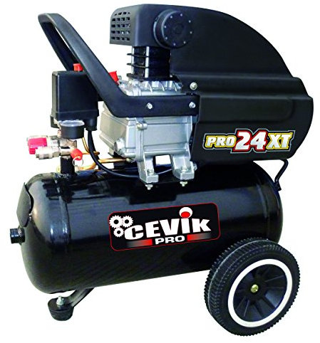 CEVIK PRO - CA-PRO24XT - Compresor Aire Portatil Monoblock - 73 dB - 24 litros - 2.5HP - Máx 8 Bar - 205 l/min - Con Aceite - Dos Salidas Aire - Compacto y Portátil - Compresor de Pintura y Neumática