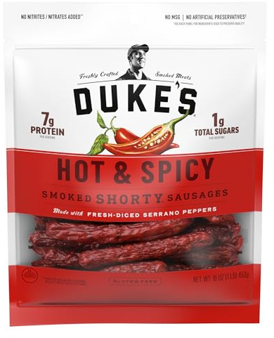Duke's Pork Hot & Spicy Smoked Shorty Sausages, 7g Protein Per Serving, 16 oz.