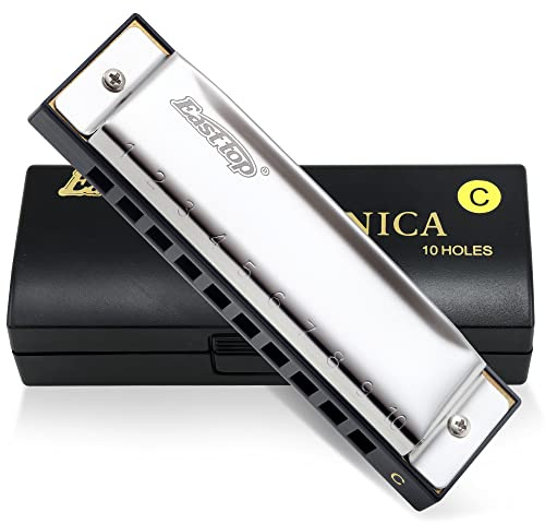 East Top Diatonic Harmonica C key, 10 Holes Blues Harmonica T10-3, Mouth Organ harmonica with Case for Adults, Professionals, Beginners and Students