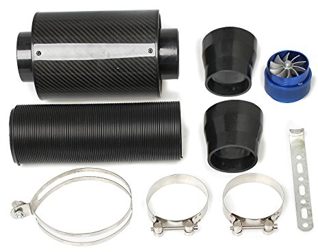 Justech 3 Kit de Filtre d'Admission à Air Froid Universel Filtre à Air Fermé en Fibre de Carbone avec Tuyau d'Alimentation d'Air Universel pour Voiture-Noir