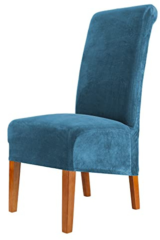 CMAKER Lot de 6 housses de chaise de salle à manger en velours, extensibles, lavables et amovibles - Protection de chaise XL - Bleu sarcelle