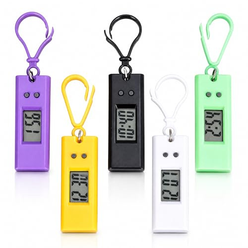 Balacoo 5 Pcs Keychain Pocket Watch: Small Digital Pocket Watch for Children Kids Students Examination, Portable Kids Backpack Charms (Random Color)