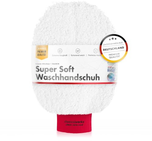 Chemicalworkz Mikrofaser Autowaschhandschuh - extrem saugstark - Waschhandschuh Auto ohne Daumen. Mikrofaser Handschuh, Wash Mitt, Auto Handschuh | Bundfarbe: rot