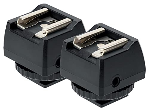 JJC Zapata para Flash, Montura para Zapata, 2 Piezas de Adaptador de Zapata estándar con enchufes de sincronización de PC para cámaras DSLR, Montura y Base para Zapata con luz LED