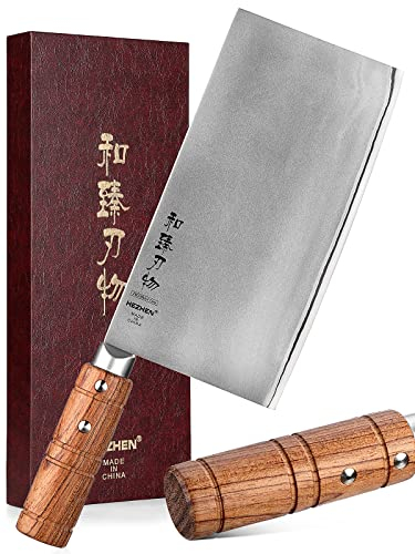 HEZHEN 20CM Mannaie,Coltello Mannaia Coltello da Cucina,Acciaio Rivestito in Acciaio Composito,Coltello da Cuoco Cinese,Manico in legno Padauk