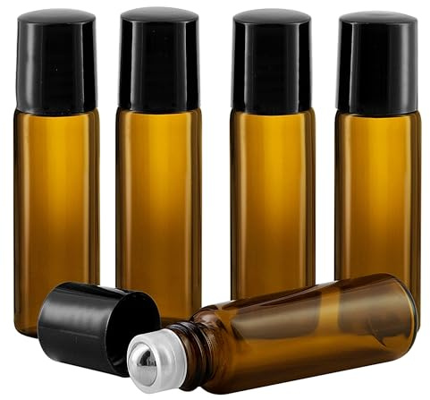 Roll on eteriska oljor flaskor 5 ml - 5 Fyllbara bärnstensfärgade glasbehållare för aromaterapi, parfymer eller massage