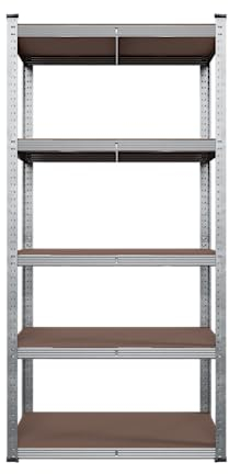 Tronitechnik® Schwerlastregal, Lagerregal, 40 x 90 x 180 cm, Regal mit Stahlgestell, jeweils bis 875 kg belastbar, 5 verstellbare Ablagen, silbern
