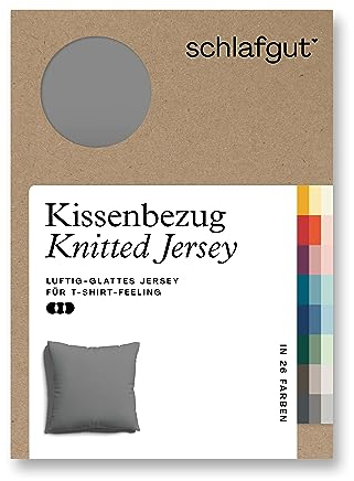 schlafgut Knitted Jersey Kissenbezug 40x40 cm Grey Mid Uni weicher Premium Kopfkissenbezug einzeln, faltenfrei mit Elasthan