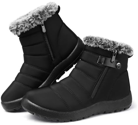 SHIBEVER Women Winter Snow Boots: Woman Winter Insulated Fur Lined Low Booties Black Size 7 Casual Walking Boot