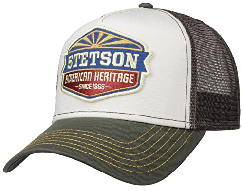 Stetson New American Heritage Trucker Cap Herren Baseballcap Front und Schirm 100% Baumwolle Größenregulierbar Mit Mesheinsatz Sommer Winter grau One Size Small