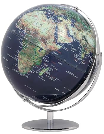 TROIKA Globus Ø 30 cm JURI Globus physische Karte topographische Darstellung dunkelblau-grün, verchromter Metallfuß, weicher Filzboden bewegliche Achse - im hübschen Karton ideal zum Verschenken
