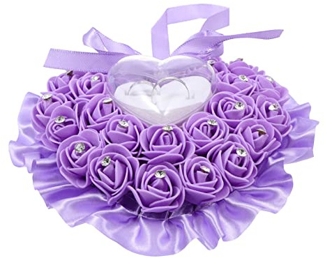 Amosfun Coussin De Mariage Rose avec Boîte De Rangement pour Alliances Accessoire De Cérémonie Romantique pour Mariages Et Événements Spéciaux