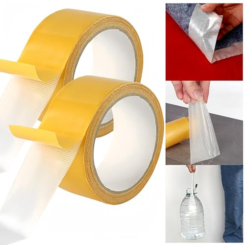 HJYDGJ 2 rollos de cinta adhesiva resistente para alfombras, cinta adhesiva duradera de doble cara, 3 cm x 20 m, fácil de quitar sin dejar residuos