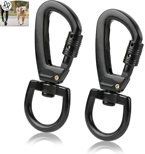 Alriedy Mosquetón con articulación giratoria, 2 unidades de mosquetones para perros, mosquetón de seguridad robusto para correa de perro,