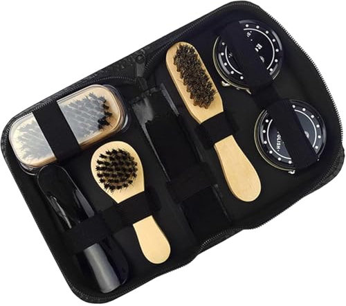 RODISHOMM Schuhputzset Lederpflege – 7-teiliges Set mit Bürsten, Schuhlöffel und Tuch für Glattleder & Wildleder, Effektiver Schutz und Glanzpflege für Ihre Schuhe