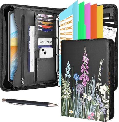 Leathario Portfolio A4 Porte-documents, avec à 4 Anneaux, Organiseur de Conférence, Carnet d'écriture - Dossier de présentation professionnel