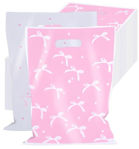 100 st rosa rosett presentpåsar godispåsar, plast festartiklar rosett goodie bags dekorationer flickor kvinnor för födelsedag temaevenemang brud förlovningstillbehör