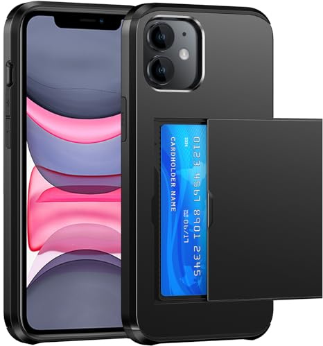 SZSSZSM Plånbok för iPhone 11 Fodral med Korthållare, Svart | Dubbelbottnad, Militärklassat Skydd, Stötsäkert, Dolda Kortplatser, Tunn och Exakt Passform Skal