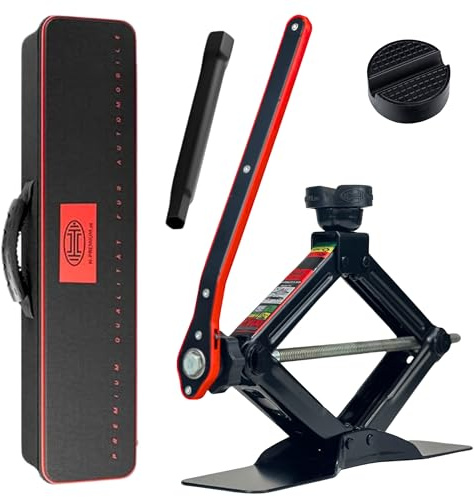 HEYNER Gato de elevación de tijera de alta calidad, soporte de elevación multiajuste, barra de extensión de trinquete de velocidad, almohadilla de goma intercambiable, kit de bolsa de transporte (1.5