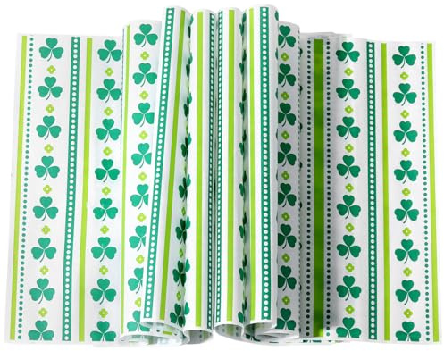 Honeydak 150 Pcs St. Patrick's Day Wax Paper Sheets Shamrock Clover Deli Tissue Paper Green Sandwich Wrapping Sheets Grease Resistant Fast Food Liners for BBQ Kitchen Party Supplies(Elegant Style)