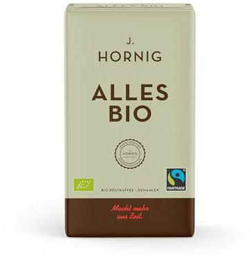 J. Hornig Ground Coffee, Alles Bio, Organic & Fairtrade, Arabica and Robusta Blend, For Filter and Espresso Preparation, 500g Pack