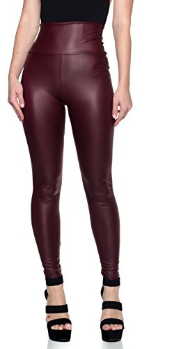 Cemi Ceri Women's Faux Leather High Waist Leggings, 1X-Large, Wine