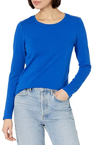 Amazon Essentials Camiseta de Cuello Redondo y Manga Larga de Corte Estándar (Disponible en Tallas Grandes) Mujer, Azul Brillante, XL