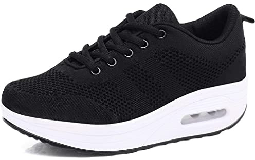 Sisttke Sneaker dam, utomhus, lätta, ventilerande, platåsneakers, fritidsskor, sportskor, nätlöparskor, löparskor för gator, Svart A, 37 EU