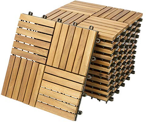 11x Dalles de terrasse en bois d'acacia Quattro 30 x 30 cm Dalle clipsable balcon jardin extérieur