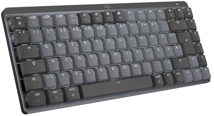 Logitech MX Mechanical Mini für Mac, Kabellose Tastatur mit Beleuchtung, Flache Tasten, Taktile leise Tasten, Hintergrundbeleuchtung, Bluetooth, USB-C, Apple, iPad, Deutsches QWERTZ - Space Grey