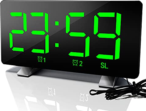 ThreeH Radiosveglia con Porte di Ricarica USB Orologi Elettrici con Luminosità Funzione Snooze Regolabile 12/24 Ore Verde