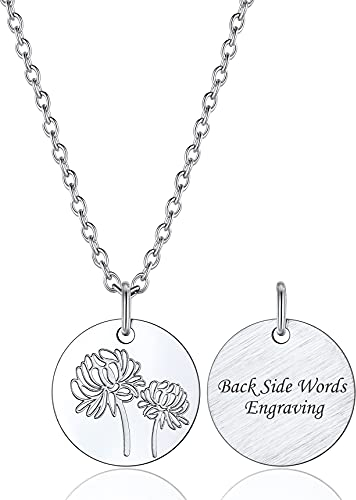 Bestyle Geburtsmonat Blume Halskette Damen Münze Anhänger Versprechen Halskette November Chrysantheme Geburtsblumen Schmuck aus 316L Edelstahl mit 45+5cm Rolokette Gold