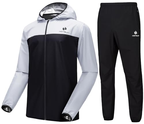 HOTSUIT Schwitzanzug Herren Trainingsanzüge Fitnessstudio Workout Übung Saunajacke Hose Ganzkörper,Weiß,L