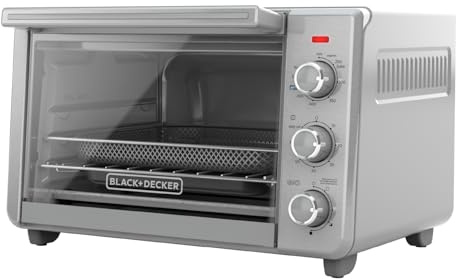 BLACK+DECKER Crisp 'N Bake Air Fryer Countertop Convection Toaster Oven, Large Capacity, 6-Slice, 5-in-1, Fits 12” Pizza, 60-Min Timer, Bake, Broil, Air Fry, Toast, Keep Warm, Stainless Steel