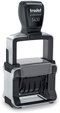 Trodat Professional Datumsstempel 5430 – Stempel Personalisiert mit Datum und Wunschtext, Selbstfärbend, 2 Zeilen, 41x24 mm, Abdruck Blau und Rot